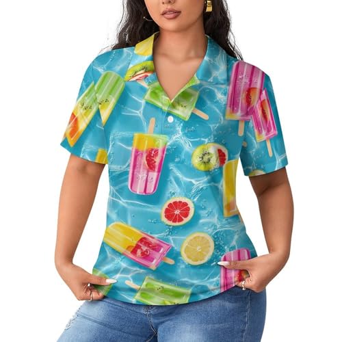 Polo de manga corta para mujer Colorful Popsicles de algodón transpirable para ocio casual