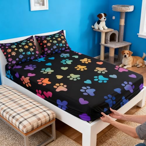 Parure de lit dessin animé chiot au design fluorescent multicolore