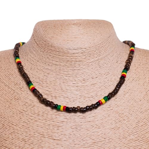 BlueRica Brown & Rasta Coconut Shell Beads Necklace (18")3