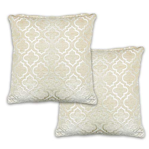 Emma Barclay Bohemia Geometric Satin Chenille Cushion Cover in Cream - 17x17 (43x43cm)