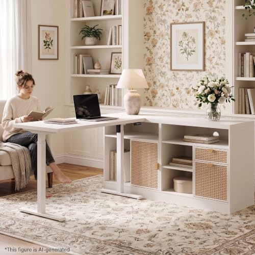Image of ModernMate 67 inch L-Shape Electric Stand Desk with Drawers and File Cabinet