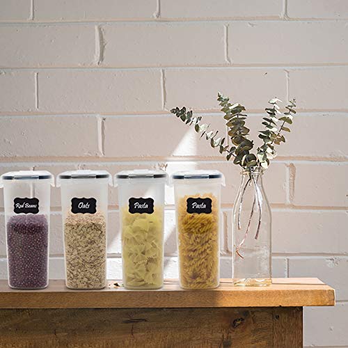 DDF iohEF Large Food Storage Containers Set, 4 PACKS 4L /135 oz Airtight Cereal Containers, BPA Free Plastic, for Kitchen Pantry Organization and Storage - Labels, Marker and Spoons Set