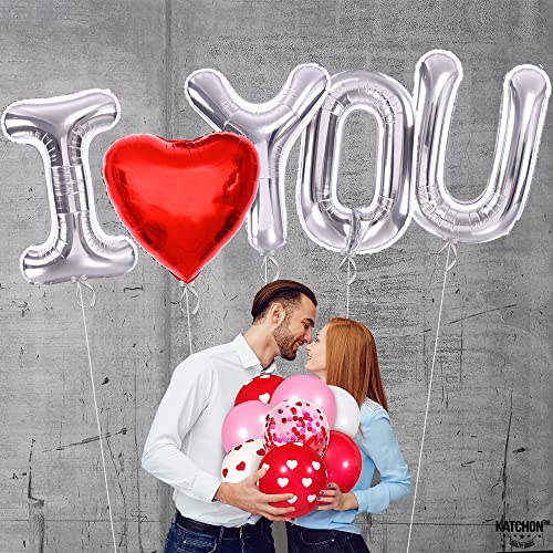 Image of KatchOn, Huge Silver I Love You Balloons - 40 Inch | Foil Love Balloon, Heart Balloons for Him | Valentines Day Decorations | Romantic Decorations Special Night | Valentines Day Balloons