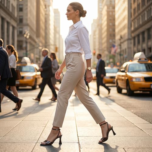 Image of Susanny High Heels for Women Pointed Open Toe Strappy Chunky Block Heels Ankle Strap Stiletto Kitten Heeled Sandals Wedding Bridal Party Prom Sexy Dress Shoes