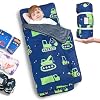 Primlect Thickened Toddler Nap Mat with Removable Pillow and Minky Blanket, Extra Large 55”x35” Sleeping Bag, Washable, Roll up, Perfect for Daycare, Preschool, Kindergarten, Boys (Excavator)