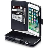 iPhone 7 Plus Case - Terrapin iPhone 7 Plus Leather Case - GENUINE LEATHER - Executive Folio Wallet Cover Flip - Card Slots - Bill Compartment - Black