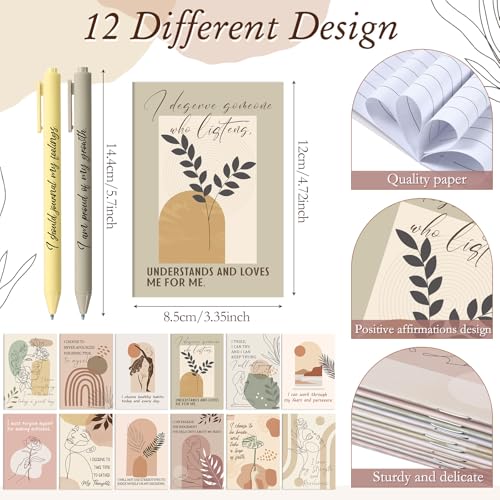 Image of Mooliwe 24 Pcs Positive Affirmation Gift Set Gratitude Notebooks with Pens Small Bags Motivational Encouragement Notepads Daily Affirmations Journal for Women Stress Relief Self Care (Boho)