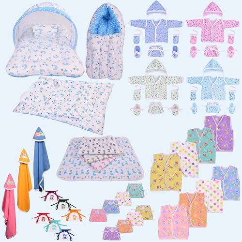 Image of Toddylon Baby Products All New Born Combo | Combos Set for Newborn | 56 in 1 Hospital Essentials Kit | Baby Essential for Newborns Clothing Hamper (0-6 Months) (Blue)