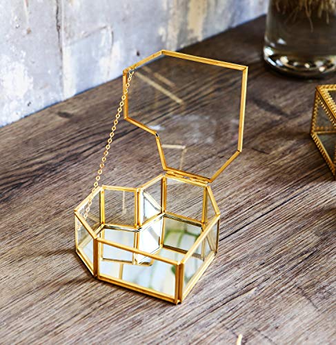 Heart-Shaped Golden Glass Jewelry Box, Small Jewel Display Clear Glass Case Organizers Lidded Treasure Box For Desktop, Dresser, Bathroom And Home Decor, Gold Brass Edge #TOP1