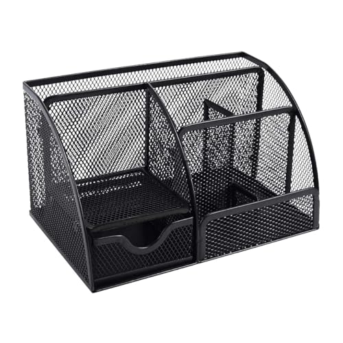 Sinxioer Schreibtisch Organizer,Mesh Metall büro organizer mit Stiftehaltern & Schublade, 6 Sortierfächer für stifte organizer.Schule und Zimmer - schreibtisch organizer schwarz