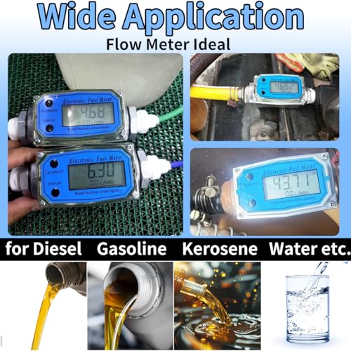1 Inch Digital Turbine Fuel Flow Meter NPT Thread Electronic Water Flowmeter with 3/4 in Adapters for Diesel Gas Oil Gasoline and Other Liquids Suppor Gallon QTS PTS L m³ - Thumbnail 4