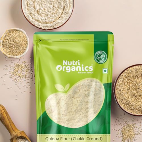 Image of NutriOrganics Quinoa Flour - 2kg | Gluten Free Atta | Enriched with Dietary Fibre, Protein & Vitamins | Improves Gut Health | Superfood | Micro-nutrients | No Preservatives (Pack of 2)