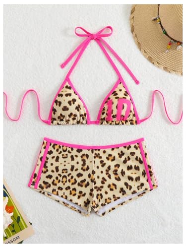 MakeMeChic Women's Halter Triangle Bikini Sets Leopard Swim Shorts Swimsuit Bathing Suit4