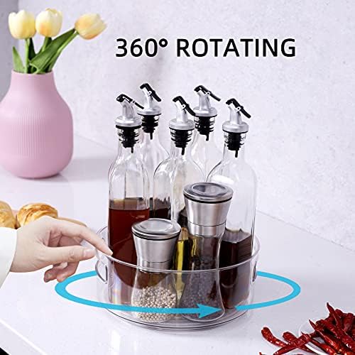 Semlos Lazy Susan Turntable Cupboard Organizer, Multifuctional Spice Rack for Kitchen Storage, Revolving Condiment Holder, Sturdy Storage Drawer Units 9" Transparent