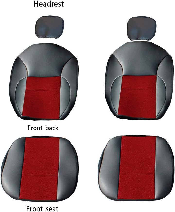 Car Seat Covers Full Set - Luxurious Leather Auto Front Rear Headrest Seat Protectors - Fits Most Car Truck Van SUV, 2 Front Seat Covers, Red