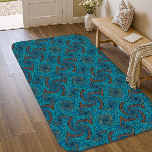 Alfombra turquesa de remolino 3x5 de pelo bajo rectangular para entrada y cocina 2