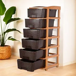 Kuber Industries 6-Layer & 63 Ltr Plastic Drawer Storage Organiser | Modular Kitchen & Toy Organizer For Kids Room | Chocolate Brown
