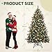 GOOBED Prelit Pre-Decorated Green Christmas Tree 7.5ft w/Remote, Pre-Lit Hinged Artificial Xmas Tree w/ 1398 Partially Frosted Tips, Pine Cones & Red Berries, 550 LED Lights, 11 Modes for Home
