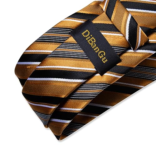 Image of DiBanGu Mens Striped Tie Silk Woven Necktie and Pocket Square Cufflinks Tie Clip Set Wedding Business Formal Gift Tie for Men