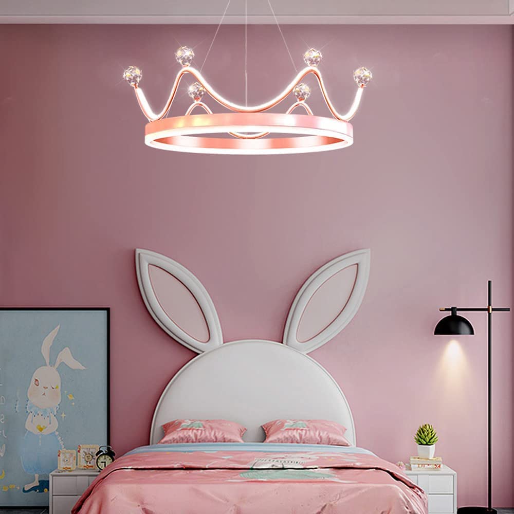 Lampadario Per Ragazze Principessa Da 20" Per Camera Da Letto Lampadario A Corona In Oro Rosa Per La Camera Dei Bambini Lampadario Dimmerabile A LED Lampada A Sospensione Moderna Rotonda A Sof