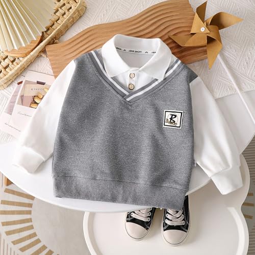 Pull col V enfant garçon en coton mélangé doux pour l'école - 2