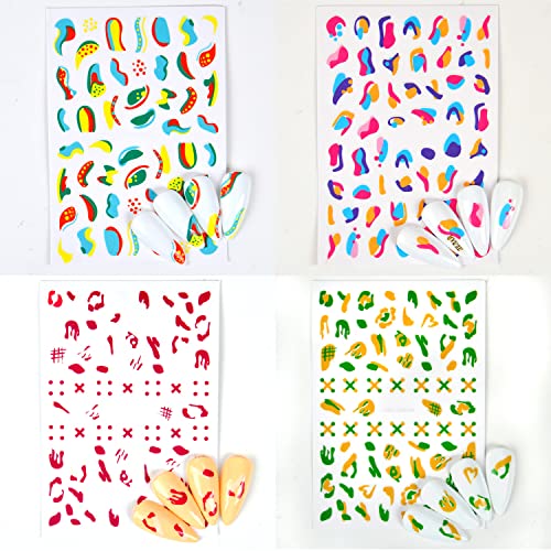 10 Sheets French Nail Art Stickers Color Wave Line Design 3D Self-Adhesive Nail Decals Rainbow Graffiti Abstract Acrylic Nail Decoration For Women Girls #TOP4