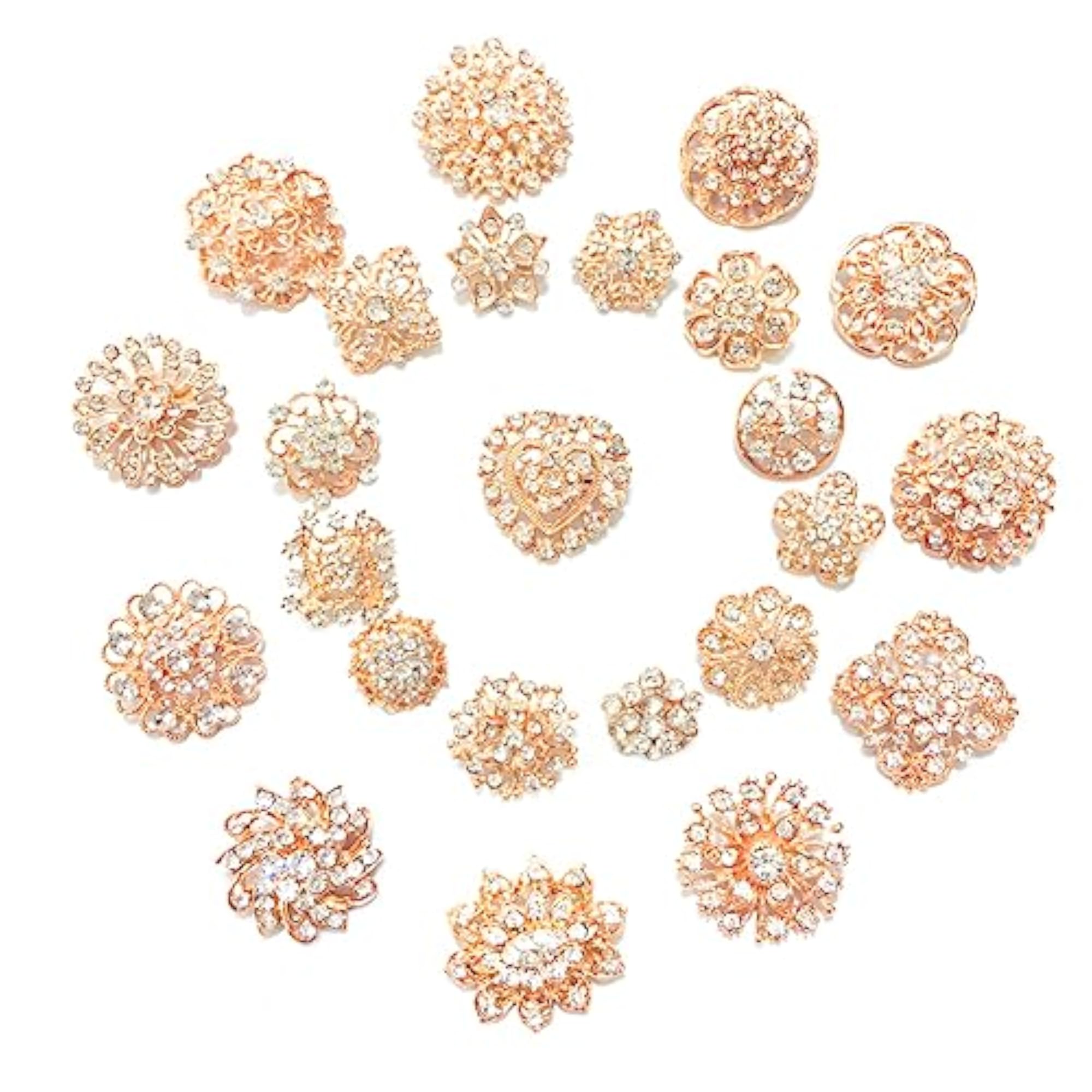 24pcs Rhinestone Crystal Flower Brooch Pin Set, Gift Set