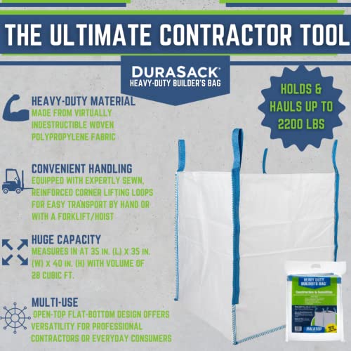 Durasack Heavy Duty Builder's Bag - 200 Gallon White Woven Polypropylene Construction And Demolition Bulk Bag - Pack Of 10 #TOP1
