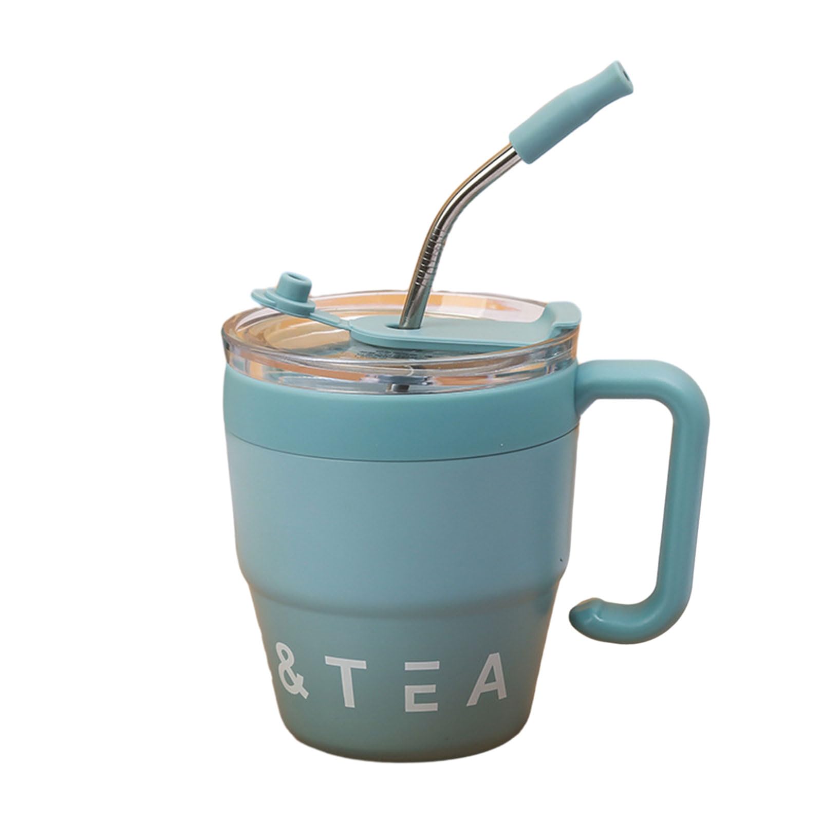 Jiqoe Blue Coffee Cup With Handle And Straw Lid 480Ml Travel Mug Water Cup Milk Mug Stainless Steel Material Suitable For Drinks 480Ml Capacity Mug