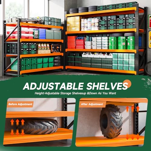 Image of Letaya 3000LBS Heavy Duty Storage Shelves,70 inch H Metal Garage Shelving Units,4 Tier Large Tall Industrial Shelving,Adjustable Utility Rack Shelf for Warehouse,Basement (Orange, 48 inch W x 24 inch D x 70 inch H)
