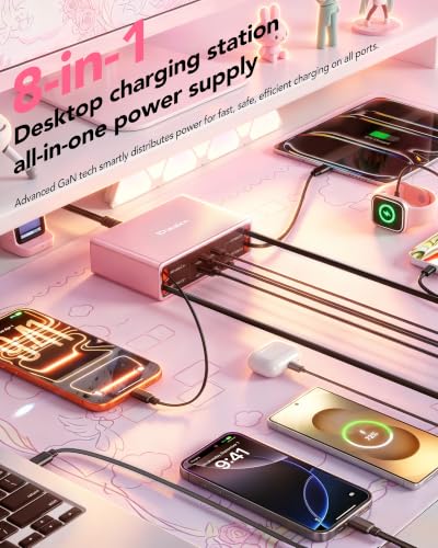 Image of 8-in-1 Charging Station for Multiple Devices,Fast Charger with 65W Cable | 105W Retractable Charger,Retractable Charging Station for iPhone 17,Galaxy S26,Tablet,Laptops,Home Office,Desktop Accessories