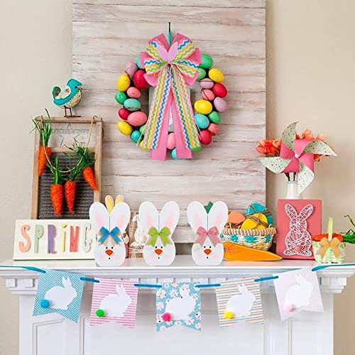 Meseey 2 Pcs Large Easter Burlap Bow 20 x 10 Inch Wreaths Spring Bunny Rabbit Bows for Gift Wrapping Tree Topper Front Door Party Home Decorations (Easter) by Meseey - Image 4