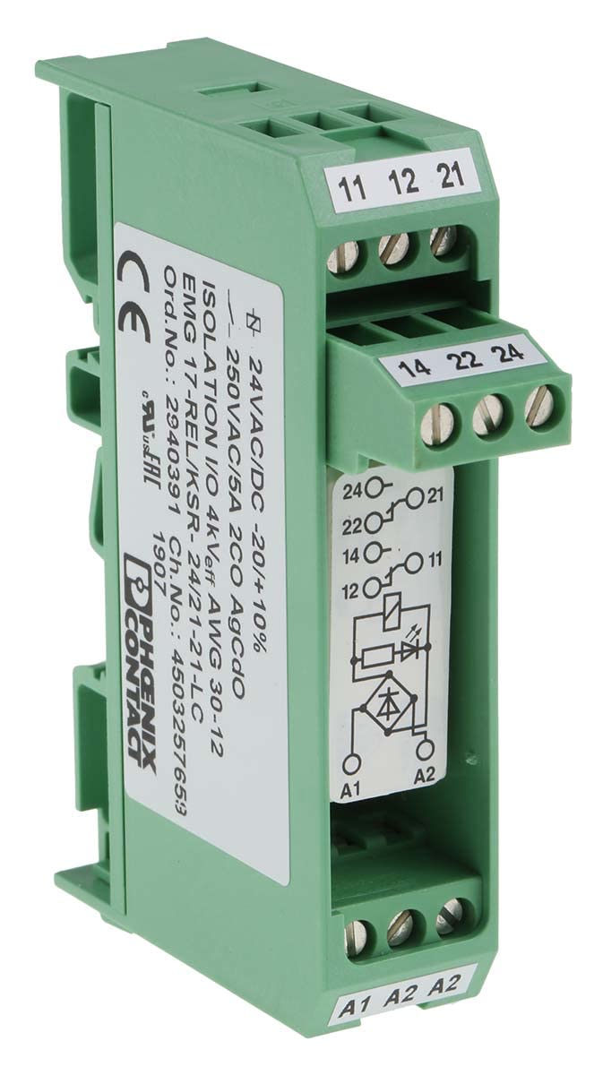 PHOENIX CONTACT EMG 17-REL/KSR-24/21-21-LC Relaismodul, 24V AC/DC Eingangsspannung, 2 Wechsler, 10 Stück