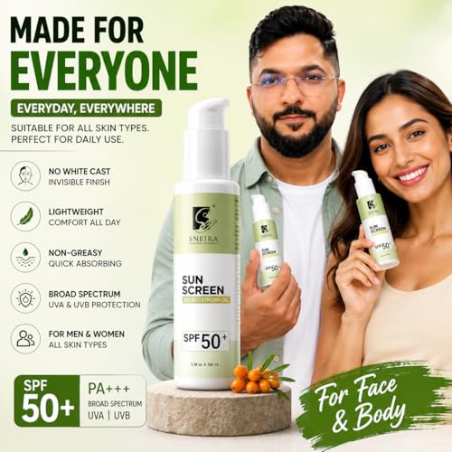 Image of Sea Buckthorn Oil Sunscreen SPF 50+ 100ml | Broad Spectrum UVA UVB Sun Protection for Face-Body |Fast Absorbing No White Cast Sunscreen | Water Resistant Daily Use for All Skin| Men-Women