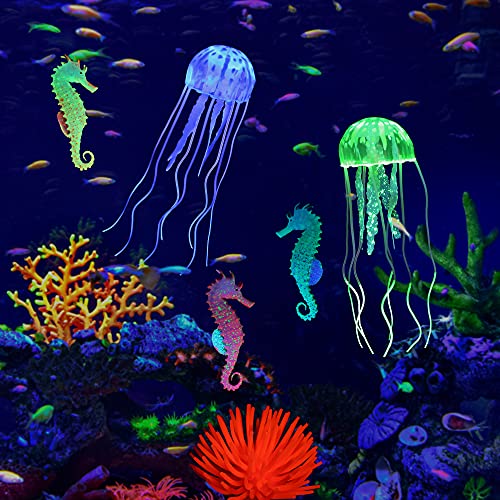 Lpraer 6 Pieces Glow Aquarium Ornaments Artificial...