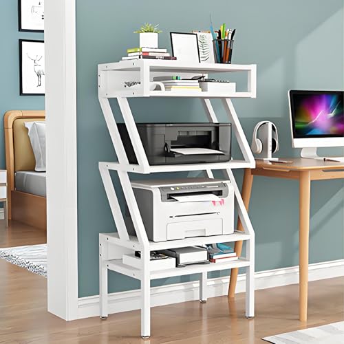 Estante de audio de 4 niveles, soporte de almacenamiento abierto, gabinete estéreo multifunción, soporte de impresora de pie, torre multimedia AV debajo del escritorio