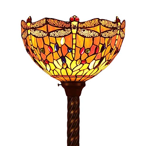 Bieye L30714 Lampadaire Torchiere en libellule, style Tiffany, avec abat-jour fait à la main de 12 pouces de large pour le salon, chambre à coucher, coin...