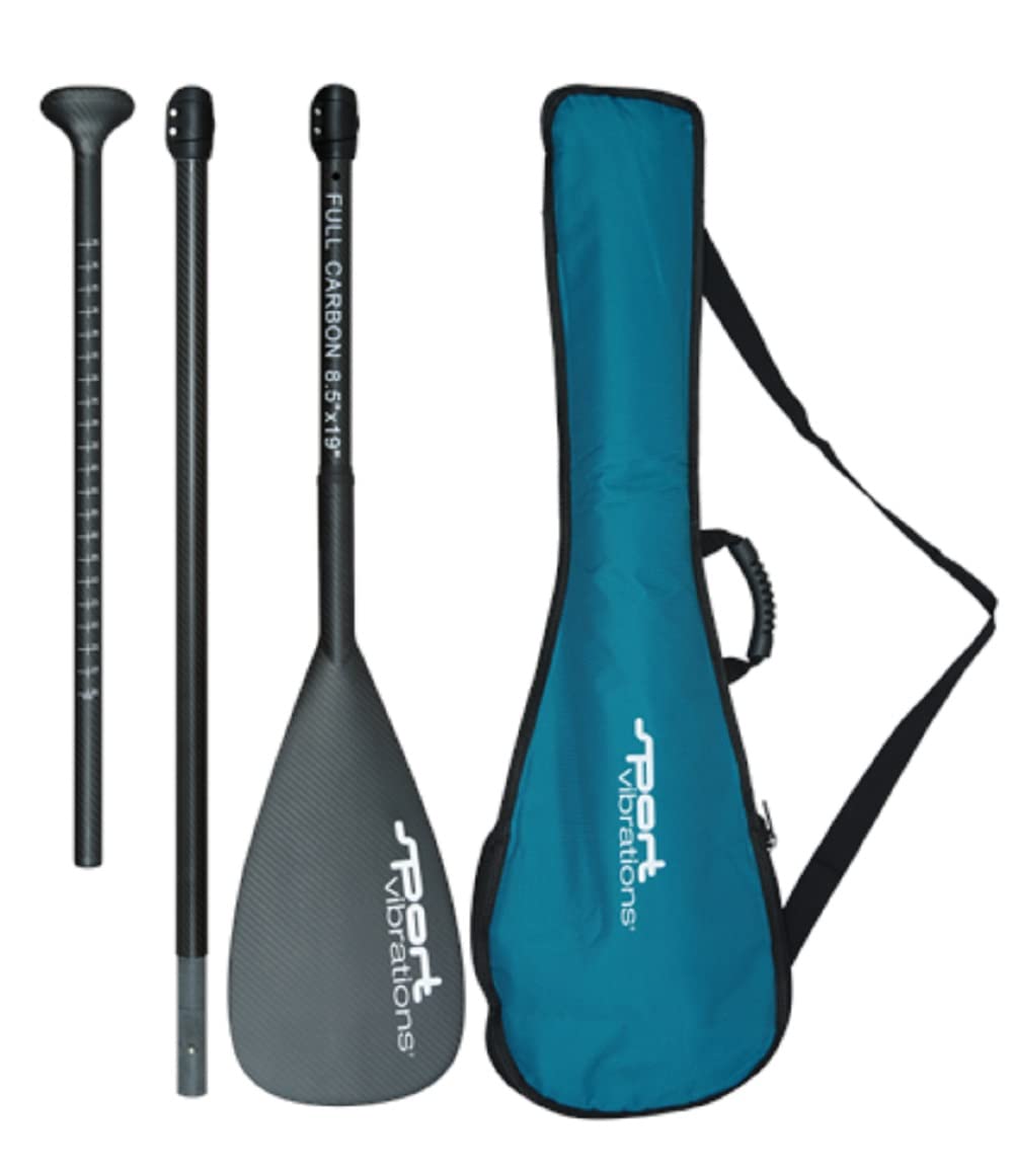 Sport Vibrations® 3 teilig SUP Paddel 100% FullCarbon - 720 Gram Superlight - 8'5"x19' Autoklave Carbon-Handle-Antitwist - ABS Schlagschutz mit Paddel Tasche Bag