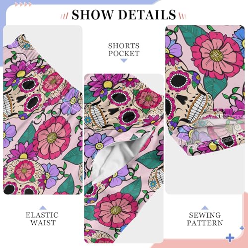 Skull Daisy Flowers Boys Long Pants Soft Trousers Elastic Waist Kids Lounge Bottoms with Pockets S-XL4