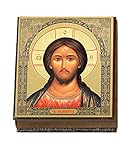Jesus Christ Rosary Box Prayer Bead Jewelry Wooden Russian Icon Box, Keepsake Religious Gift 5 Inch