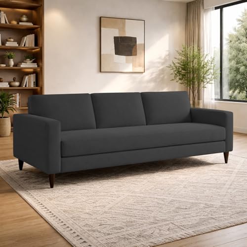Image of Carlos 3 Seater Sofa Set for Living Room & Home Office, Modern Furniture Fabric Sofa Couch with Comfortable Soft Cushioning, Durable Wooden Frame, Stylish Seating for Home (Black)