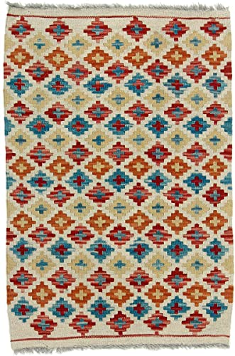 Nain Trading Kelim Afghan 94x63 Orientteppich Teppich Beige Handgewebt Afghanistan