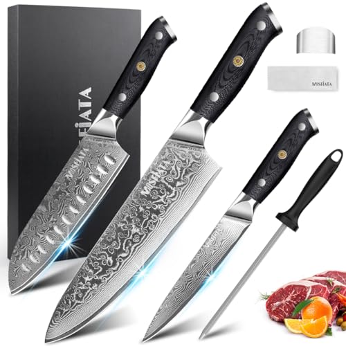 Profesjonalny zestaw noży kuchennych, nóż damasceński, noś Santoku i noż wielofunkcyjny
