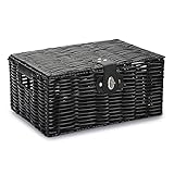 Hipiwe Black Storage Basket with Lid & Lock Plastic Woven Organizer Bins Built-in Carry Handles Household Organizer Boxes for Shelf Wardrobe Multipurpose Container for Book Clothes