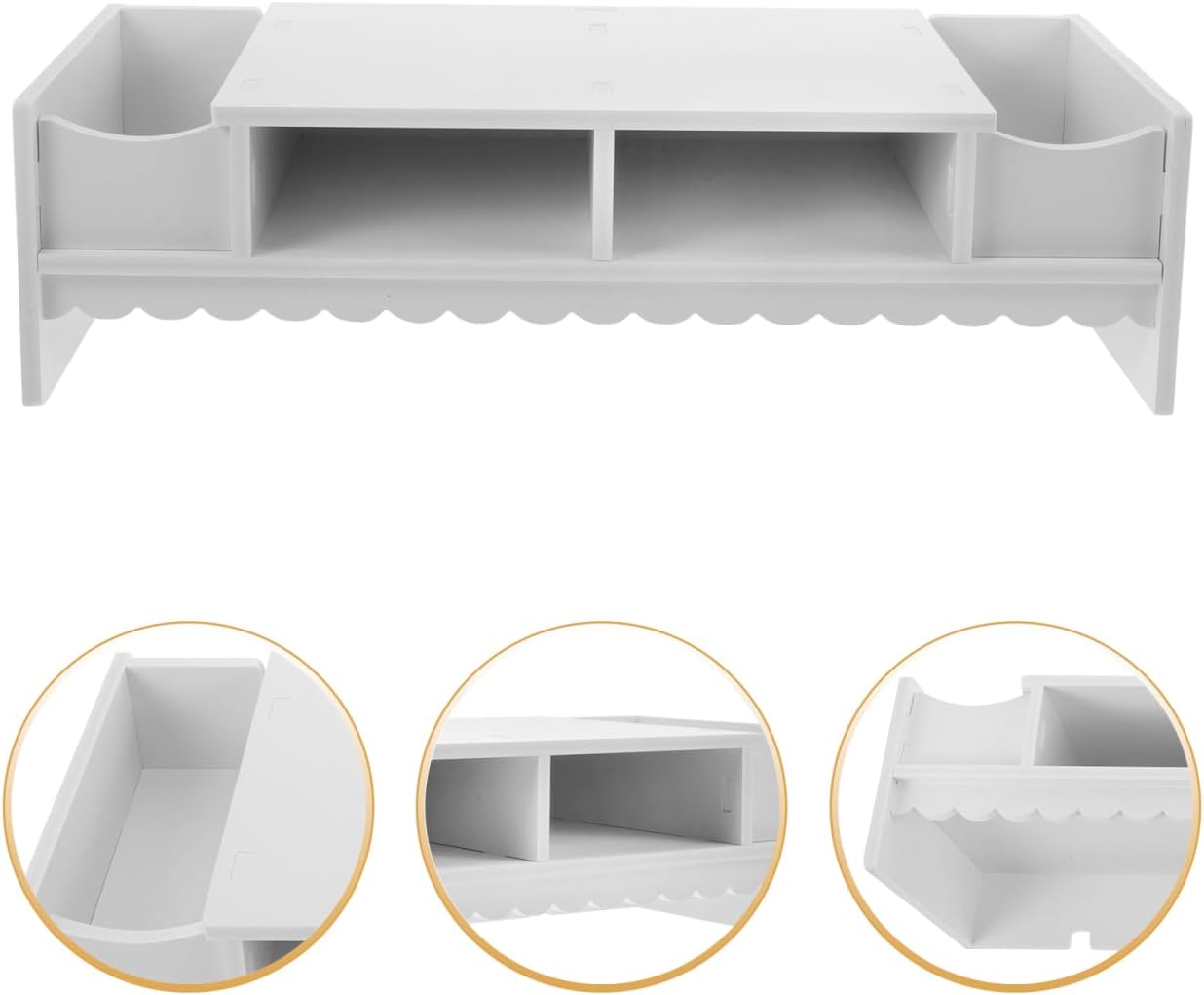 STOBOK Monitor Stand with Drawer Laptop PC Monitor Riser Rack Holder Desk Organizer Tabletop Storage Cabinet Wooden White