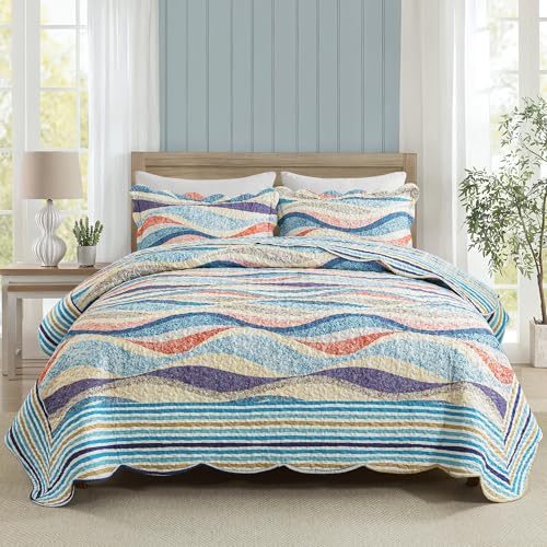 HoneiLife Qversized Queen Quilt - 106"x106" Coastal Quilt Sets, Beach