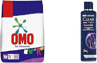 Omo Toz Çamaşır Deterjanı Sık Yıkananlar 5 kg(1) Clear Men Scalp Pro Saç Dökülmesine Karşı Güçlendirici Şampuan Kepeğe Karşı Etkili 300 ml(1)