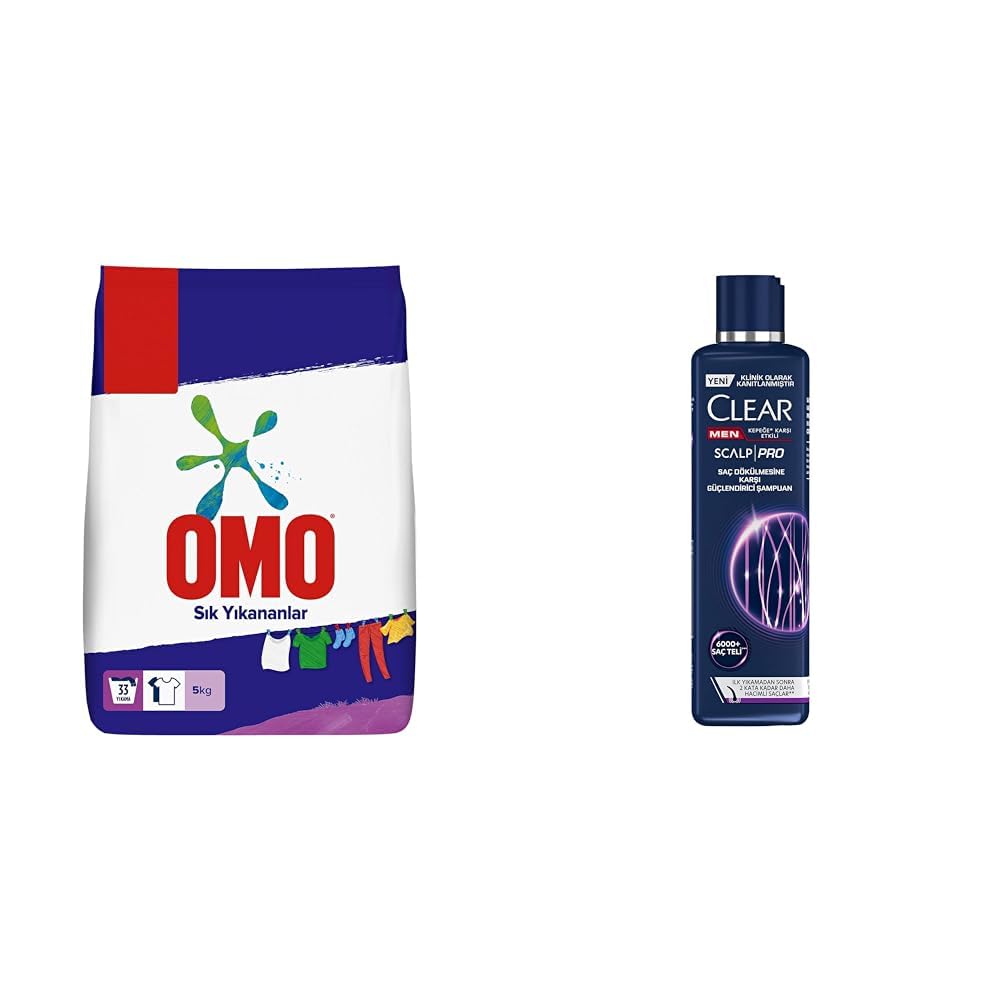 Omo Toz Çamaşır Deterjanı Sık Yıkananlar 5 kg(1) Clear Men Scalp Pro Saç Dökülmesine Karşı Güçlendirici Şampuan Kepeğe Karşı Etkili 300 ml(1)