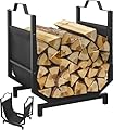 Firewood Rack Outdoor Indoor, Log Firewood Holder Indoor with Leakproof Bag, Heavy Duty Metal Wood Rack for Fireplace Patio Deck, Firewood Storage Rack Organizer Tool, Waterproof & Rustproof, Black
