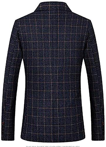 Blazer masculino slim fit xadrez elegante com um botão, Preto, XX-Large
